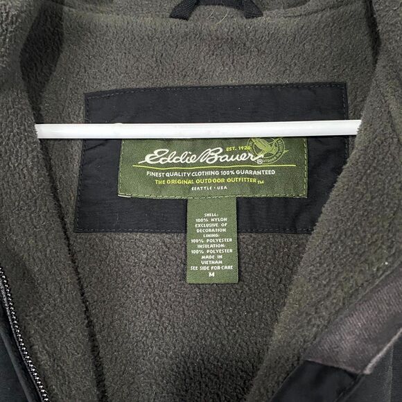 Eddie Bauer Jacket Mens M Black Bomber Windbreaker Fleece Lined Hooded Outerwear - Picture 2 of 6